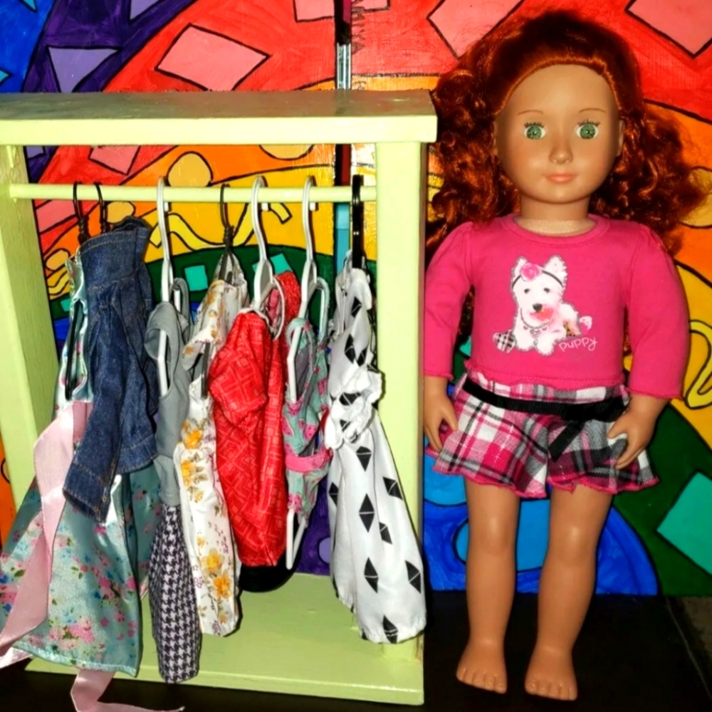 : * Our Generation Battat Girl Doll lot  red  hair green eyes with  Outfit 18"